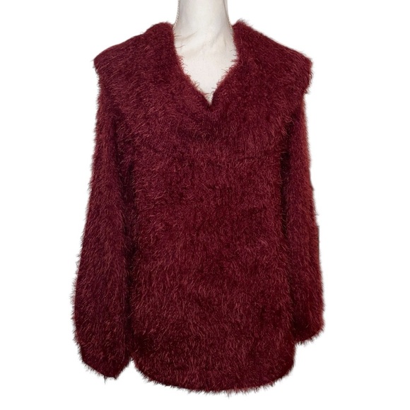 DAT TO DAY blu pepper Off the Shoulders “Fuzzy” Sweater in Burgundy Size Large - Picture 4 of 8